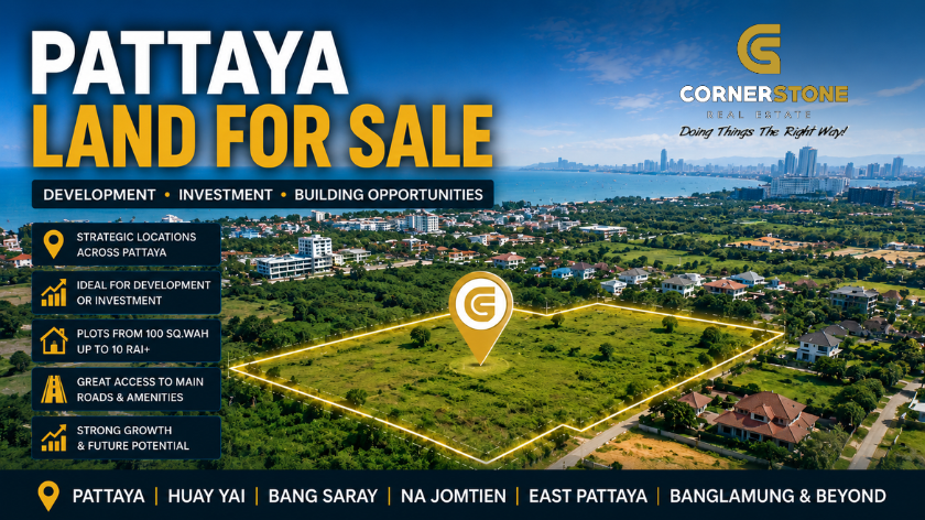 Land for sale across Pattaya and the surrounding region, featuring residential plots, development land and investment opportunities in Huay Yai, Bang Saray, Na Jomtien, East Pattaya and Banglamung.